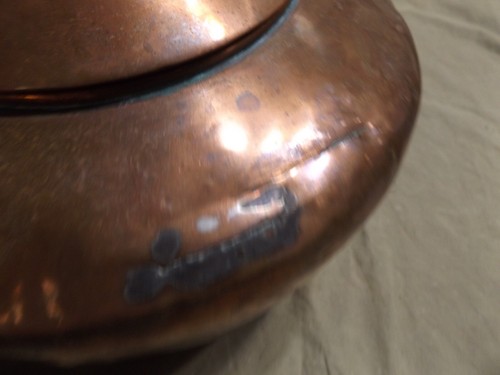 Primitive Antique 19th C Copper Tea Kettle J EBERT Goose Neck Spout Swing Handle - Picture 2 of 15