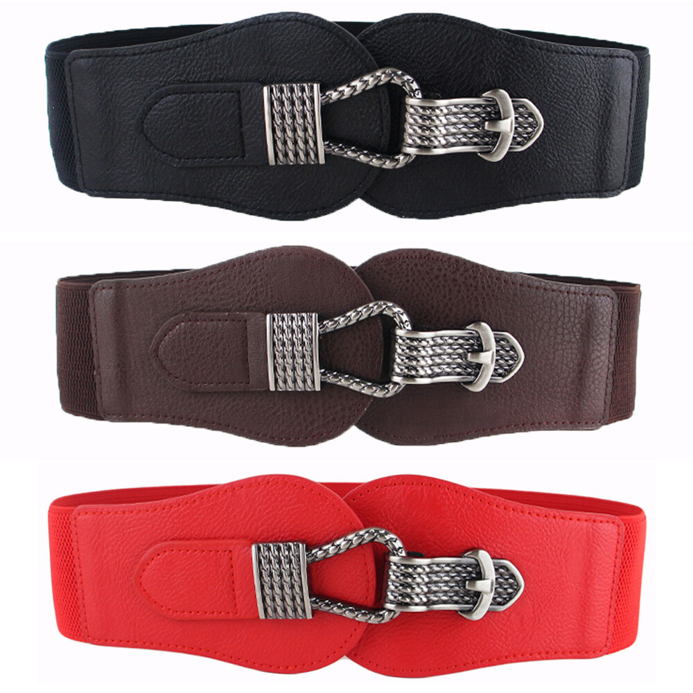 Cinturón elástico para mujer Cinturón elegante con hebilla de metal Cinturones cintura elástica LL332
