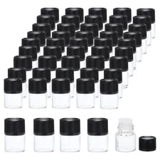 1ml Essential Oil Bottles 50 Pack Clear Glass Bottles Sample Vial Style 1, Black