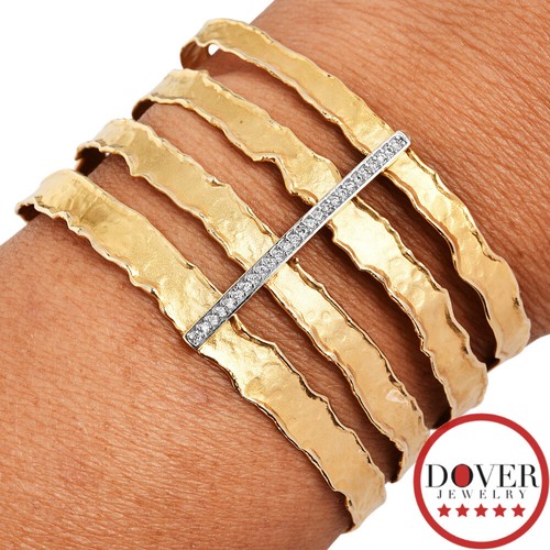 I. Reiss Diamond 14K Gold Open Work Cuff Bangle Bracelet 19.8 Grams NR