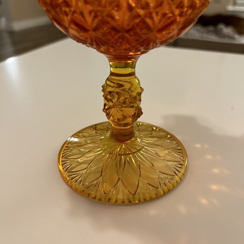 Fenton Diamond Cut Orange Amberina Glass Ruffled Pedestal Compote Candy Dish MCM - Picture 15 of 22