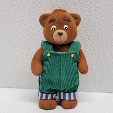 Vintage 1998 Eden Viacom Corduroy Bear Poseable Figure Toy Green Overalls 5"
