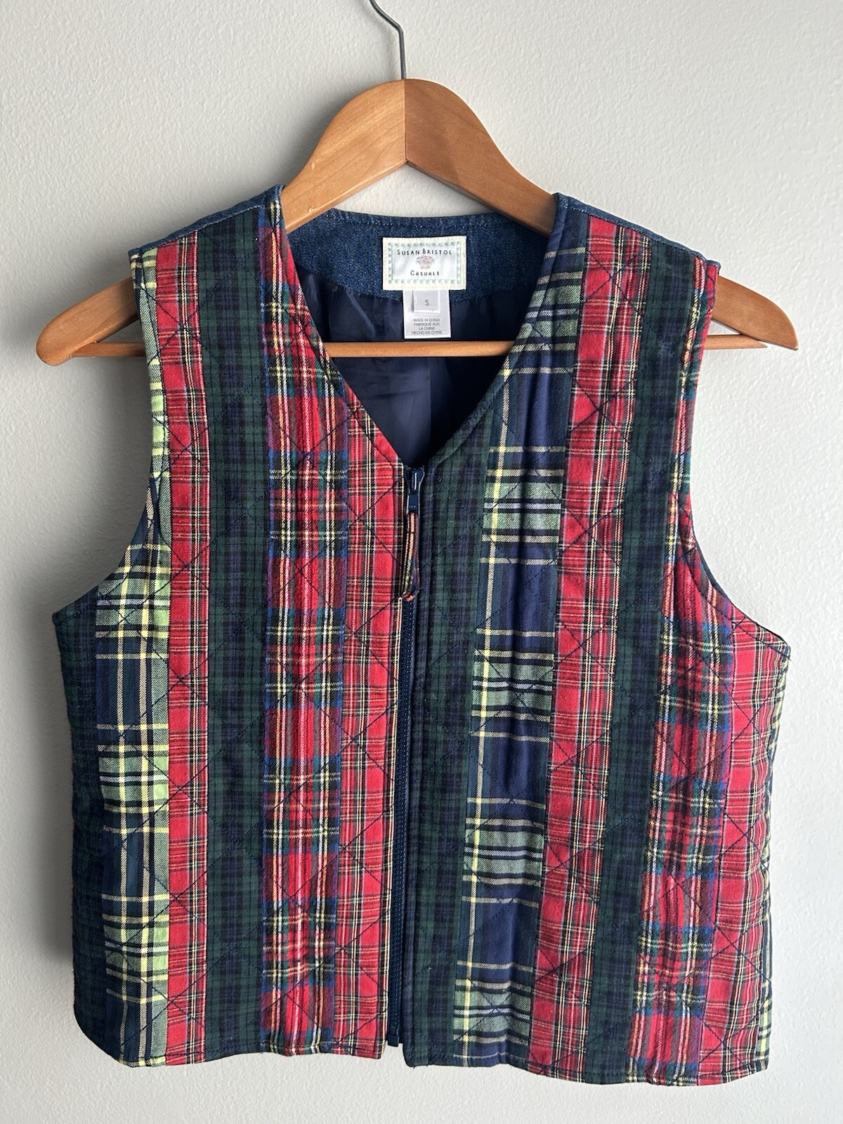 Vintage Susan Bristol Plaid Patchwork Vest Zip Up Womens Size Small