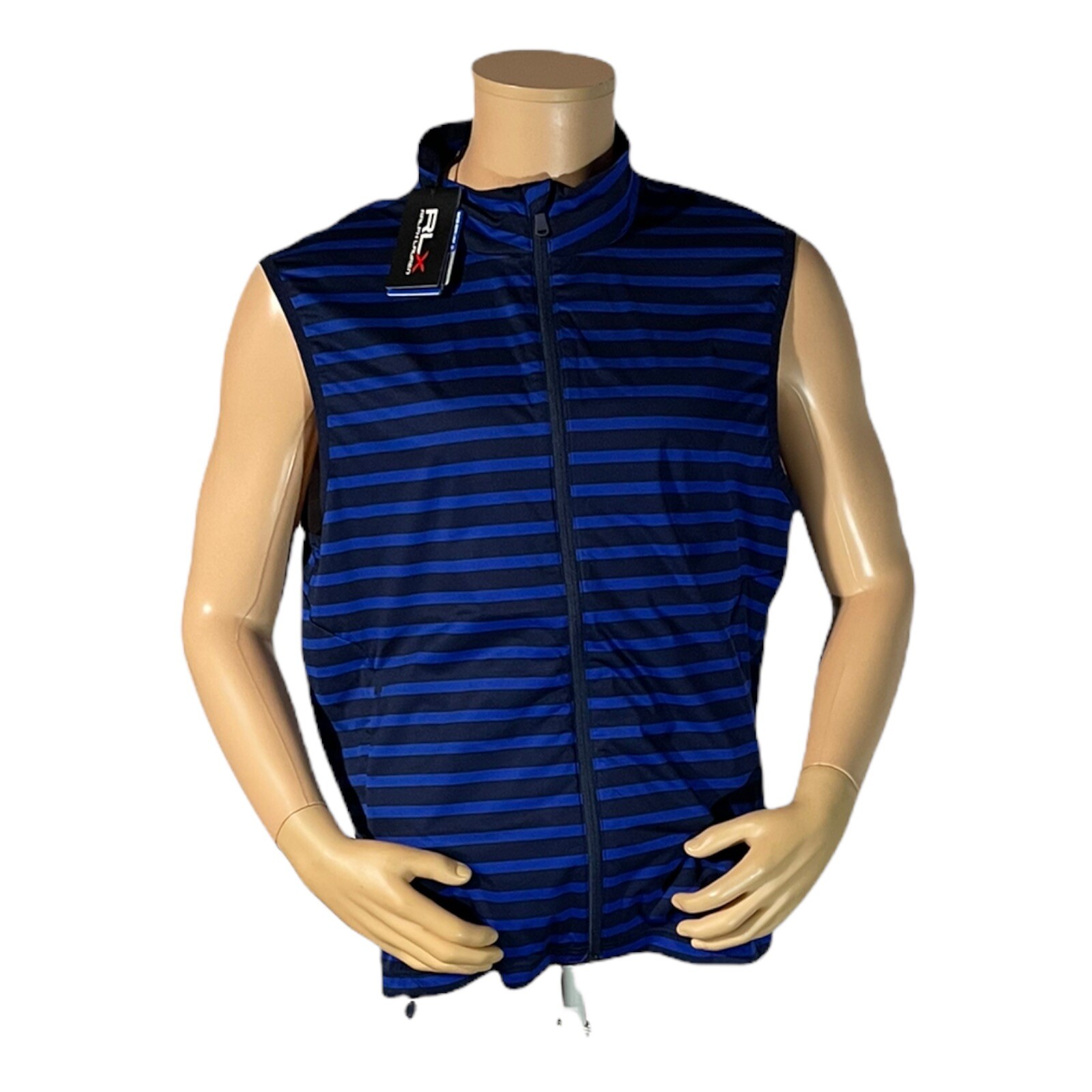 РЕДКИЙ мужской жилет для гольфа NWT Ralph Lauren RLX в синюю и темно-синюю полоску большого размера L