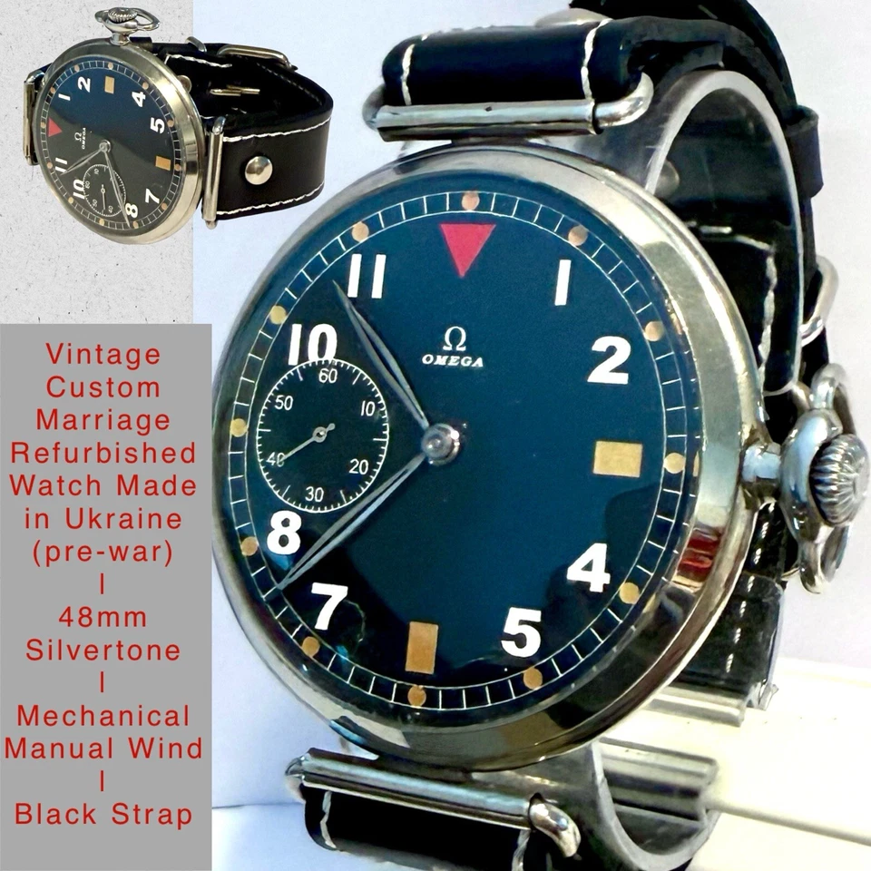 Reloj Manual Mecánico Vintage 48mm | Esfera Negra | MATRIMONIO Personalizado Tono Plateado