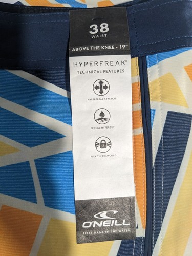 NEW SIZE 38 Men's O'Neill Swim Boardshorts Hyperfreak Stretch 19" Length Orange - Afbeelding 8 van 8