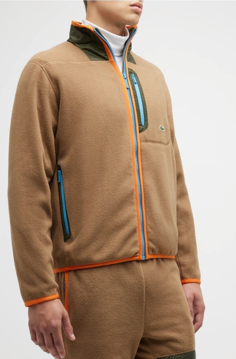 Mens Lacoste Polar Fleece Full Zip-Up Sweatshirt Jacket Size 3