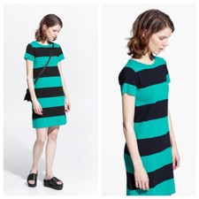 MNG Mango Green Black Wide Stripe Stretch Dress Size XS