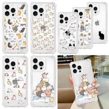 Cute Cat Phone Case Flexible Clear Cover For iPhone 16 Pro 14 15 Samsung A34 A54