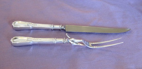 ELEGANT & ORNATE REED AND BARTON LOUIS XVI CARVING SET - FORK w/ STAND & KNIFE - Picture 3 of 11