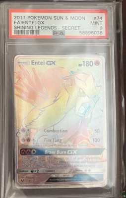 Pokemon Entei GX Shining Legends Secret Rare Full Art #74 PSA 9