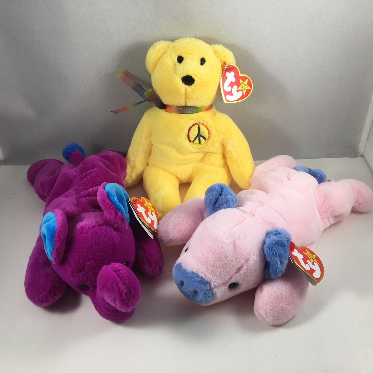 Ty Beanie Babies - SET of 3 (PEACE II, PEANUT II & SQUEALER