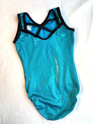 Gabrielle Douglas GK ELITE Gymnastics Leotard SPARKLY TEAL Black GABBY Size: AS - 第 2/7 張圖片