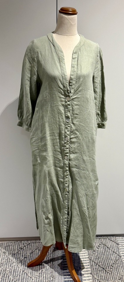 Zara Green linen maxi shirt dress n Size XS