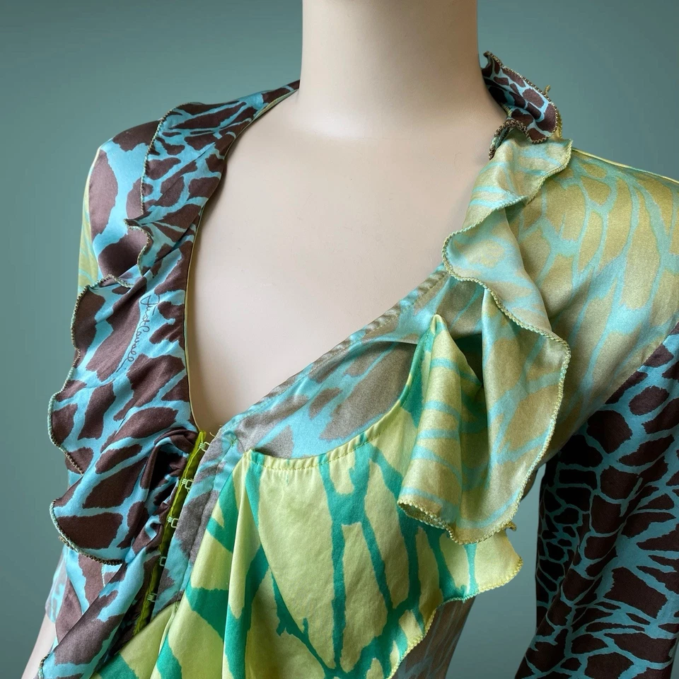 Blusa colorida con estampado de jirafa Roberto Just Cavalli Y2K de colección talla 44it M Foto 4 de 4