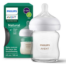 Natural Glass Baby Bottle with Natural Response Nipple Slow Flow, Flow 2 , 4Oz,