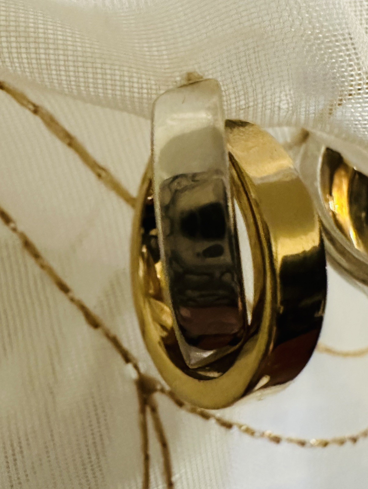 14K Solid Two Tone Gold Double Round Medium Hoop … - image 2