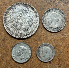 Lot 4 SILVER coin 1966 PESO Mexico 1958 Australia SHILLING 1944 UK 6 Pence Canad