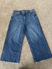 American Eagle Women  s Super High-rise Baggy Wide Leg Jeans Sz 14 Short Raw Hem