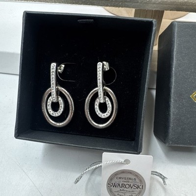 Swarovski Crystal Earrings Silver Tone Double Ring Pierced New with Tags