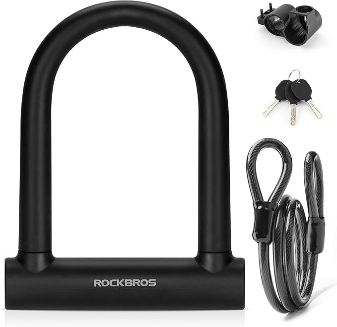 ROCKBROS Bike U Lock with Cable Heavy Duty Anti Theft Lock 4 ft Cable with Keys 