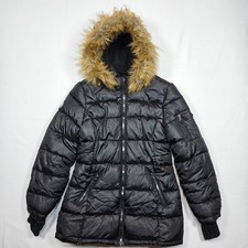 Justice Girls Black Puffer Coat Faux Fur Hood Winter Jacket Size 14/16