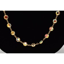 Vintage Aurora Borealis Crystal Necklace 37" Open Bezel AB Gold Chain 80s BinBN
