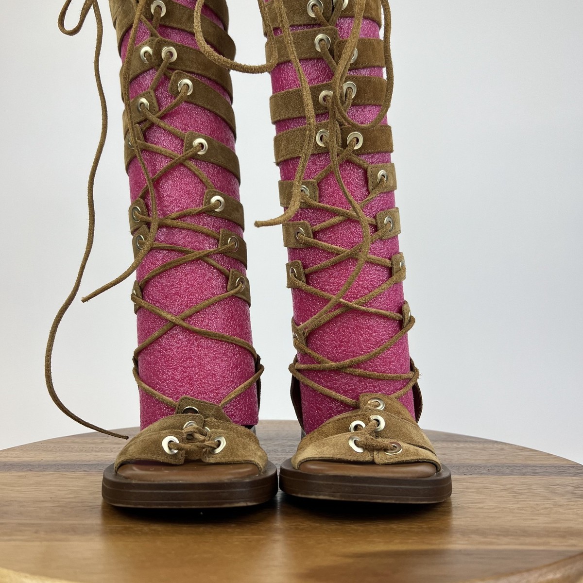 New Womens Free People Sun Chaser Brown Leather Tall Gladiator