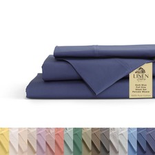 Linen Home 100 Cotton Percale Sheets Full Size, Dark Blue, Deep Pocket, 4 PC