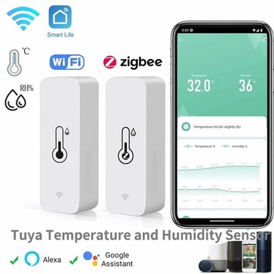 Tuya Zigbee WiFi Temp Humidity Sensor SmartLife App Monitor Alexa Google
