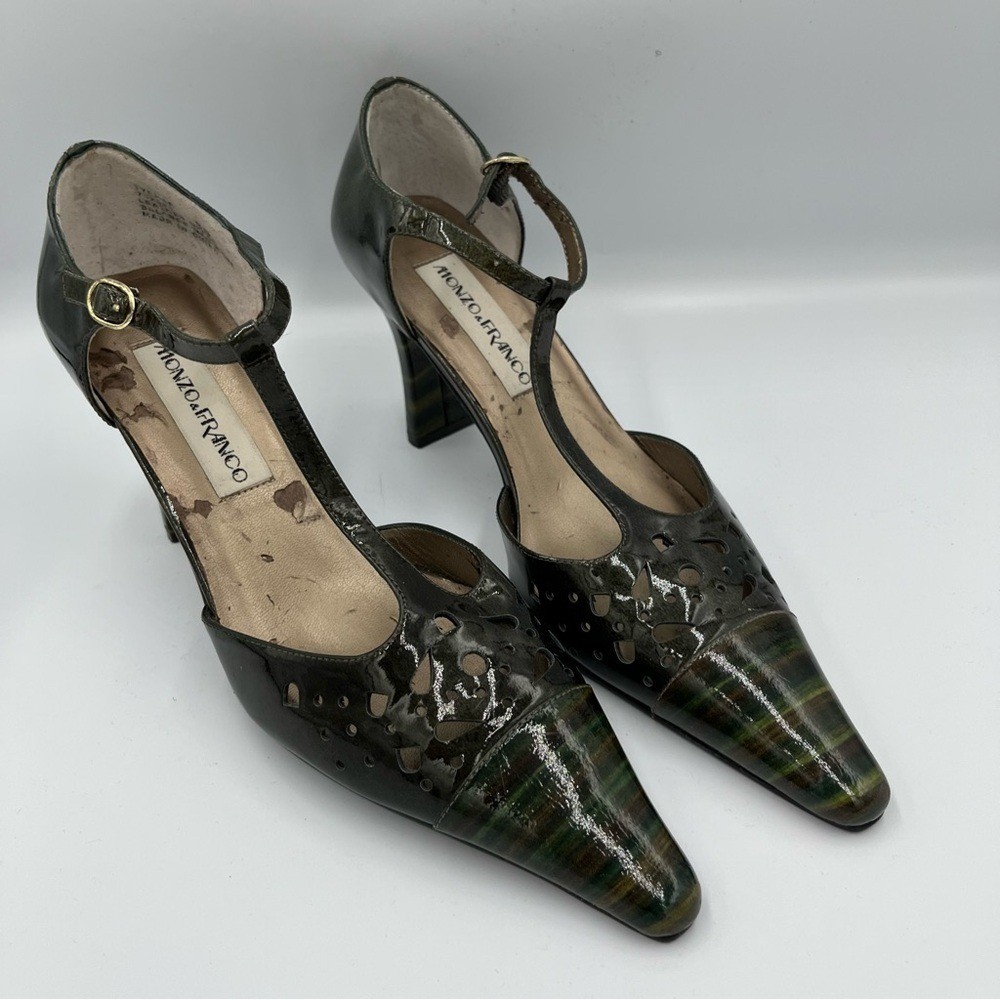 Monzo & Franco Women's 40s Inspired Funky Green Striped Heels 8 Retro Steampunk