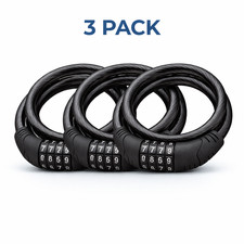 3 Pack 4FT Bike Lock Cable 10mm Steel Combination Bicycle Security Black