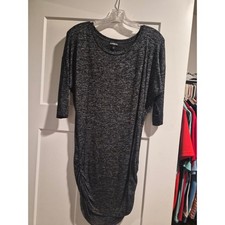 Express Womens Marled Knit Ruched Bodycon Dress Gray Black Dolman Sleeve XS