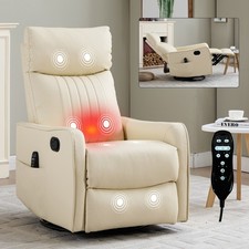 Beige Faux Leather Massage Recliner Chair with Heat, Swivel  Rocker