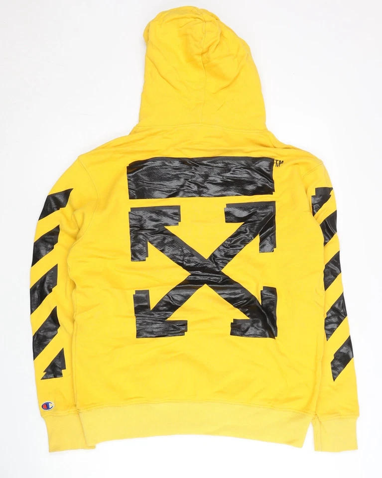 Off-White Virgil Abloh Men’s Yellow Pullover Hoodie M Graphic Logo - Image 3 of 4