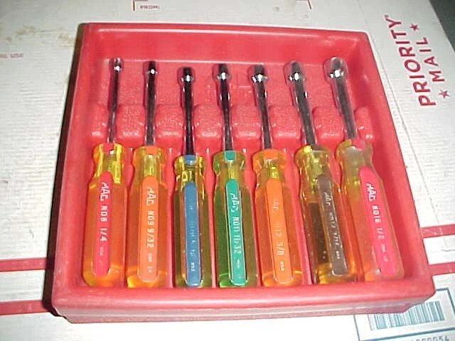 MAC Tools 1980's 7 Pc Set 6 Point Hex Socket Nut Drivers w/Case