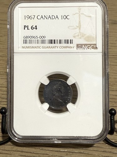 1967 Kanada 10 Cent - PCGS MS64 - SELTEN stark getönt (blau!) Bunte Münze - Bild 9 von 11