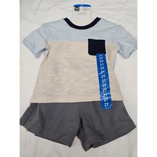 Member's Mark Boys 2-Piece Playwear Set Blue Tan Gray Shorts 2T NWT