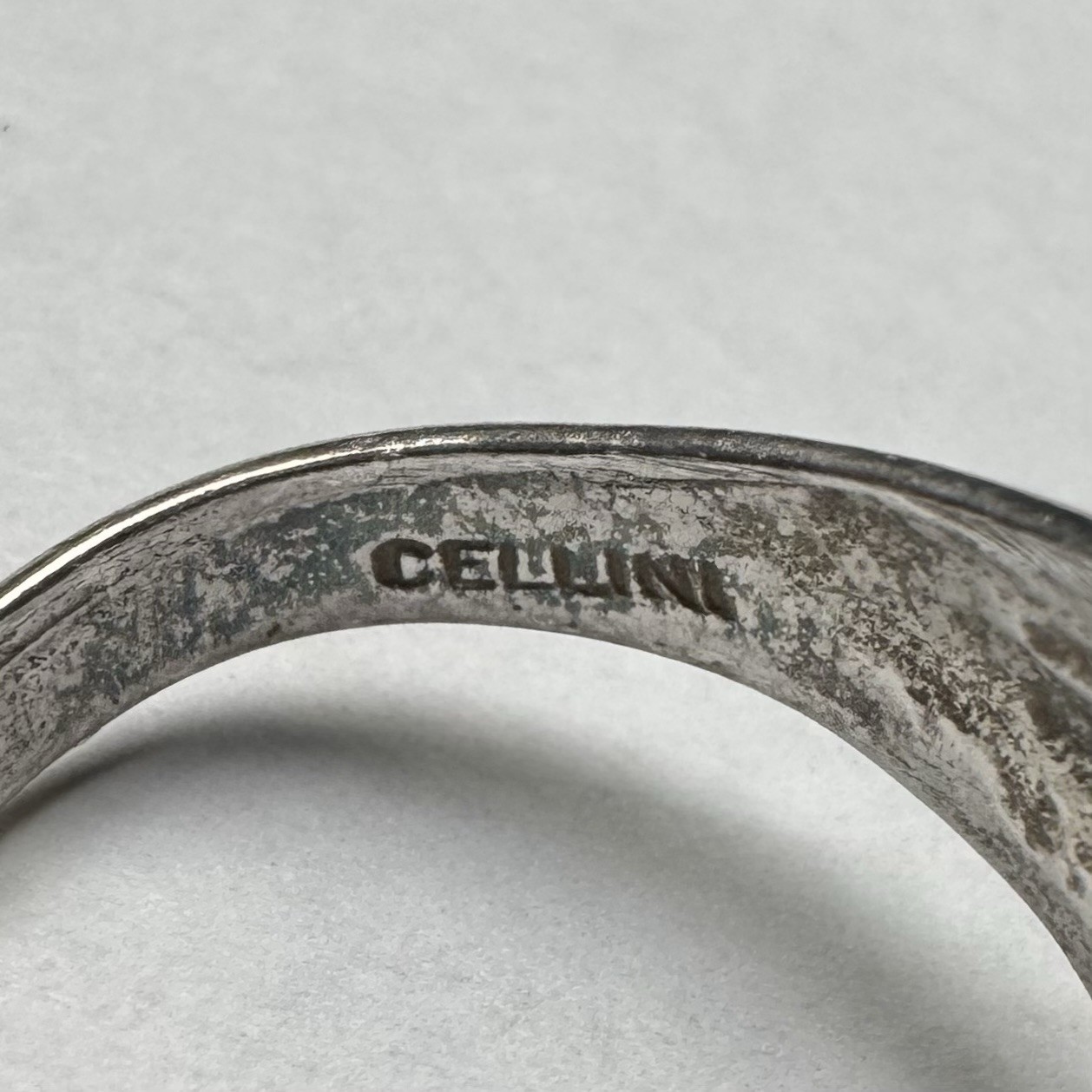 Cellini Shell Pattern Sterling Silver .925 Art Deco Modernist Ring Size 5.75 Vtg