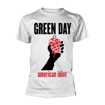 GREEN DAY - AMERICAN IDIOT HEART (WHITE) WHITE T-Shirt, Front & Back Print X-Lar