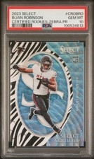 2023 PANINI SELECT SELECT CERT ROOKIES ZEBRA PRIZM #CROBRO BIJAN ROBINSON PSA 10