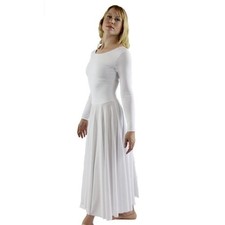 Danzcue Womens Praise Loose Fit Full Length Long Sleeve Dance Dress Large White