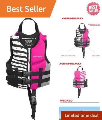 Wicked Kwik-Dry NeoLite Life Jacket - Coast Guard Approved, Youth Safe, Hot Pink