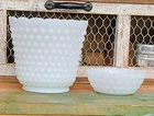 Vtg Fire-King Milk Glass Hobnail Bowl Vase Vtg Anchor Hocking Opaque Bubble Bowl