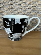 Portobello By Inspire Black & White Flower Coffee Tea Mug Curved Footed NEW