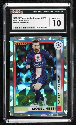 2022 Merlin UEFA Club Competitions Atomic Refractor Lionel Messi CGC 10 Gem Mint