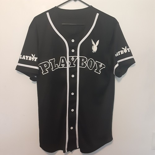 PLAYBOY Maglia con bottoni uomo taglia M nera manica corta 53 coniglietto