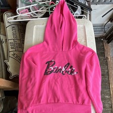 Barbie Girls Pink Pullover Hoodie Sequin Logo Graphic Print Long Sleeve 6X