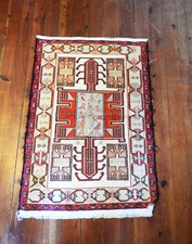 Vtg Silk Hand Knotted Red White Rug Egyptian Soumak Prayer Rug