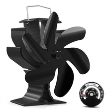  Wood Stove Fan Heat Powered 6 Blades Fireplace 6 Blades Fan w/ Therometer